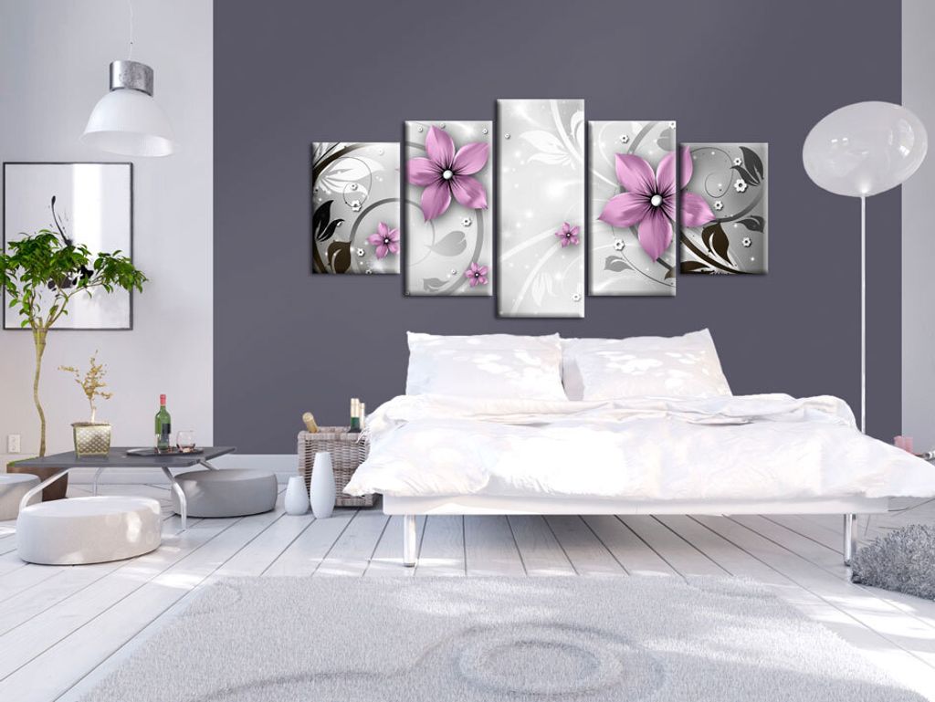 Akustikbild Blumen Abstrakt 200x100 cm 5-teilige Bilder Akustikschaum Hochleistungsschallabsorber Schallschutz Leinwand 5 tlg Wandbild Raumakustik ...