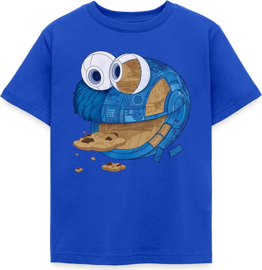 Spreadshirt Sesamstraße Krümelmonster Maschine Kinder T-Shirt, 122/128 (7-8 Jahre), Royalblau