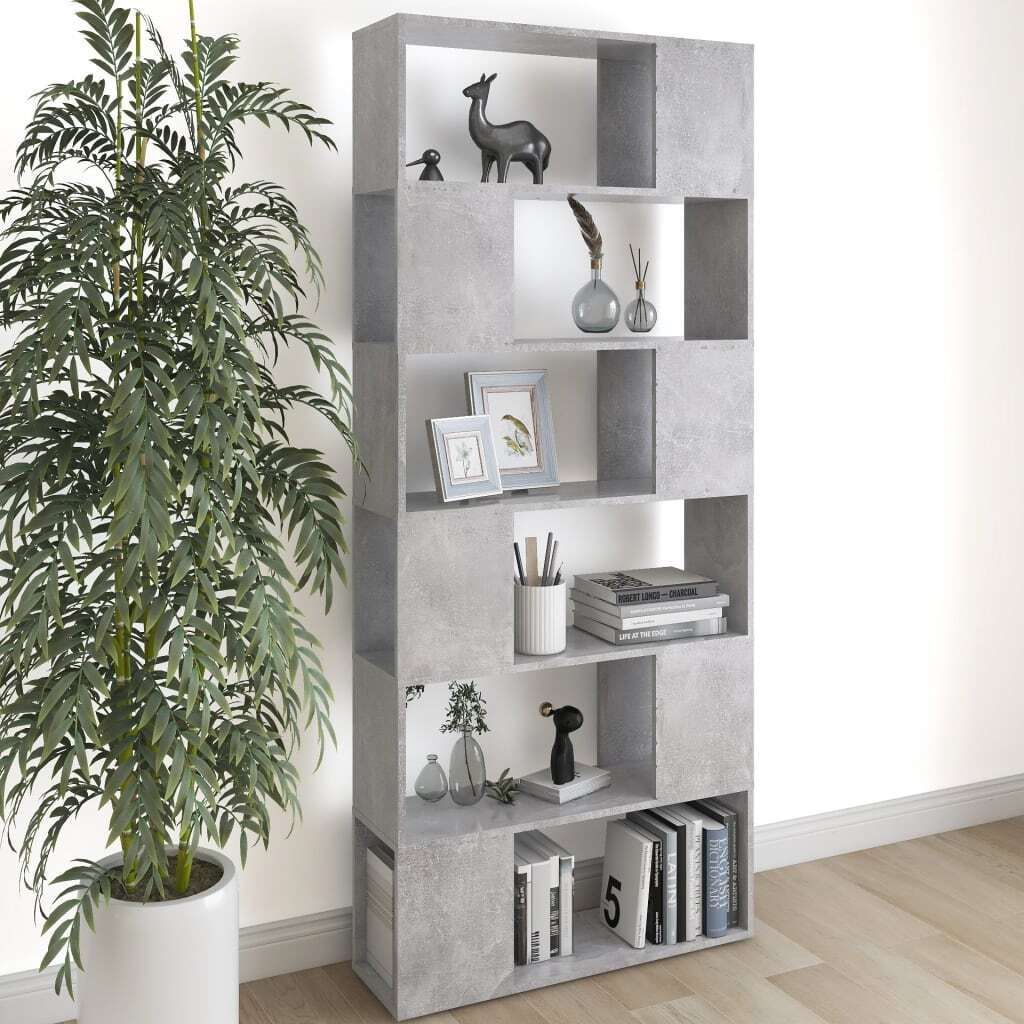 vidaXL Bücherregal Raumteiler Betongrau 80x24x186 cm Holzwerkstoff - Bücherschrank - Bücherschränke - Bücherregal - Bücherregale