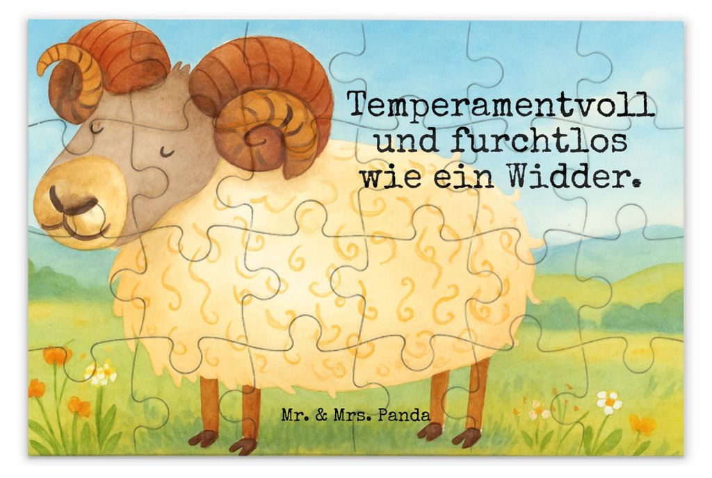 Mr. & Mrs. Panda Puzzle Sternzeichen Widder Design 24 Teile - Weiß - Geschenk, Bock, 1500, 1000, Geburtstag April, 2000, Schafbock, 500, 300, März