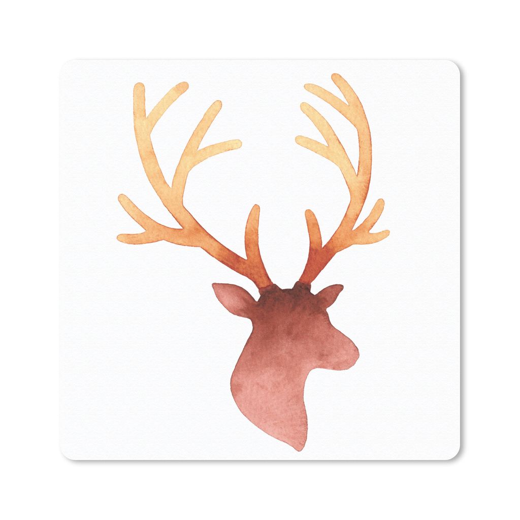 MuchoWow Mauspad Mousepad Hirsch - Geweih - Aquarell 20x20 cm - Mousepads - Maus Mat - Pad - Mausunterlage - Desk Mat - Bureauartikeln