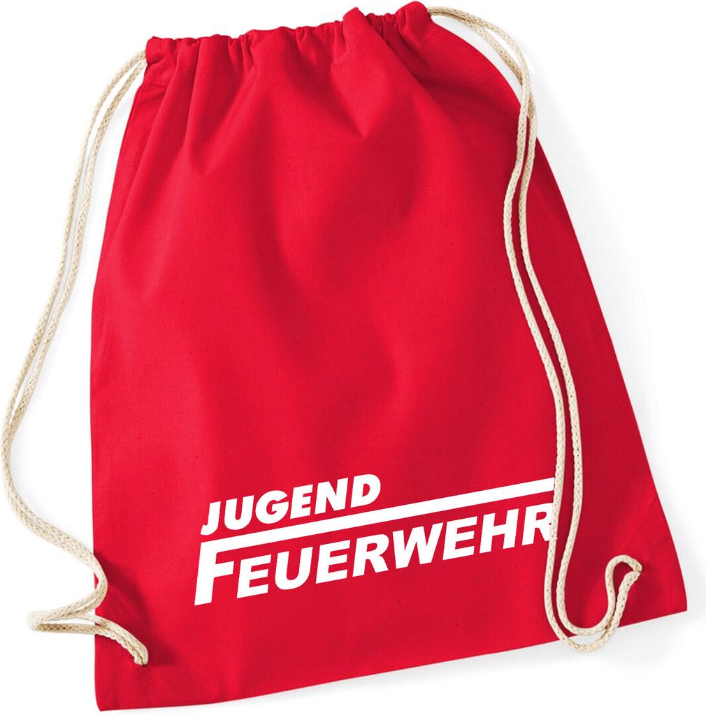 Huuraa Turnbeutel Jugend Feuerwehr Schriftzug 12 Liter Classic Red Baumwolle Rucksack Geschenkidee
