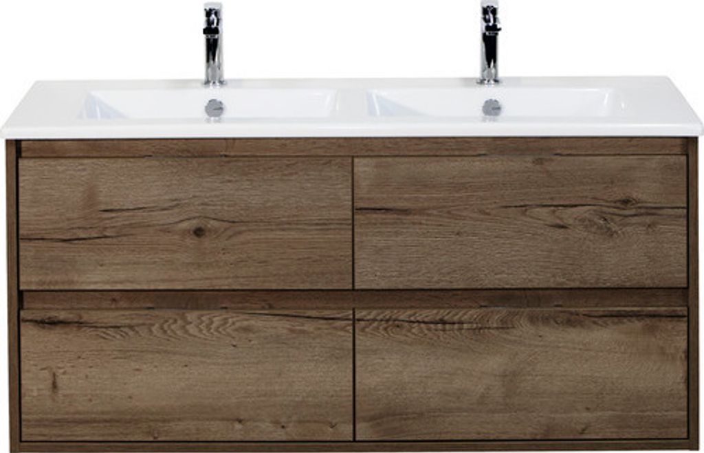 Doppelwaschbecken mit Unterschrank Sanox PORTO BxHxT 121x57x51 cm Frontfarbe tabacco 84719639