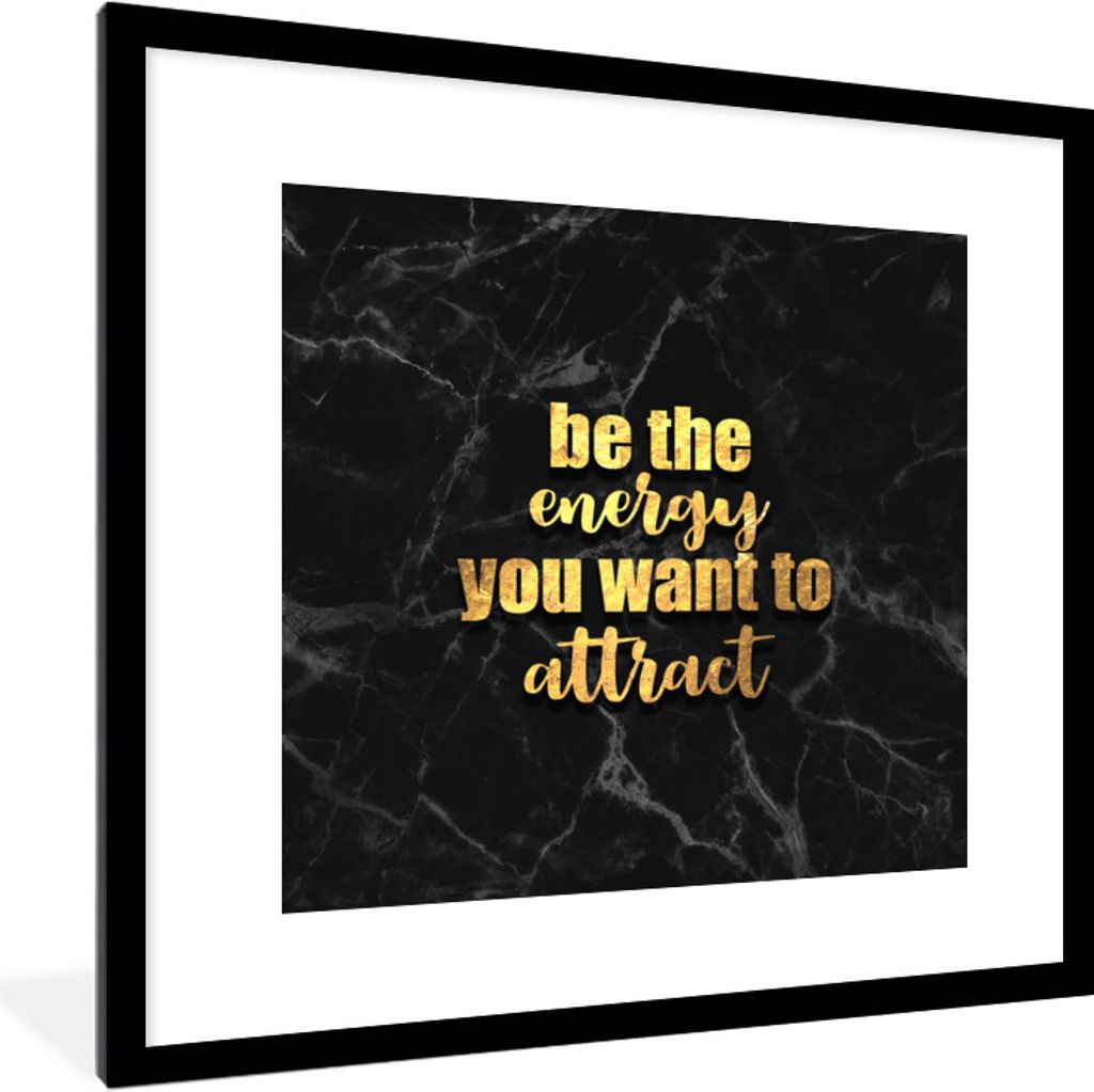 MuchoWow Gerahmtes Poster Zitate - Energie - Gold - Marmor 40x40 cm - Poster mit Schwarzem Bilderrahmen Wandposter Rahmen Foto Bilder - Poster - ...