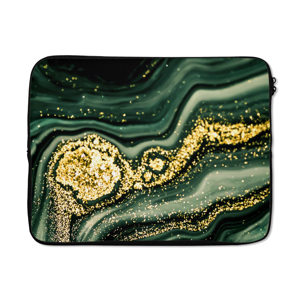 MuchoWow Laptop Hülle 17 Zoll Laptoptasche Marmor - Gold - Glitter - Grün - Marmoroptik - Luxus - Zipper - Schutzabdeckung