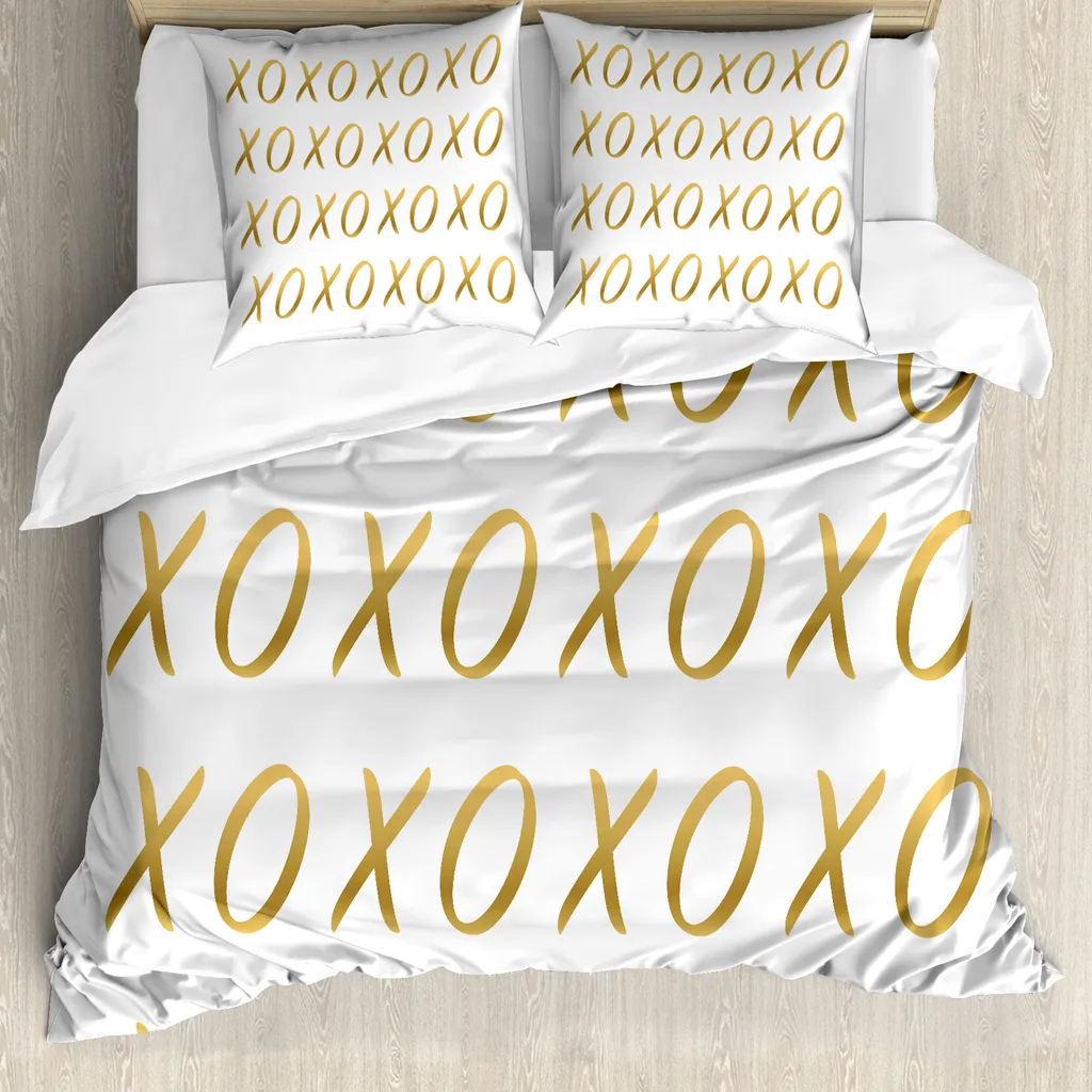ABAKUHAUS Xo Copripiumino, Affection Amore sincero Retro, Antiacaro Adatto a chi soffre di allergie con federe, 200 cm x 200 cm - 80 x 80 cm, Sabbia, Marrone, Bianco