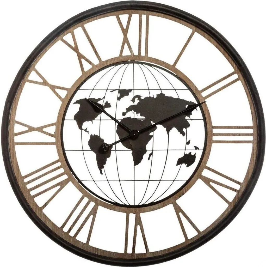 Grande horloge murale silencieuse mappemonde vintage style antique
