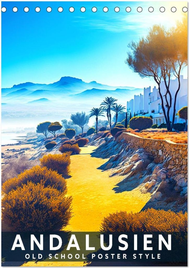 Andalusien - Old School Poster Style (Tischkalender 2026 DIN A5 hoch), CALVENDO Monatskalender