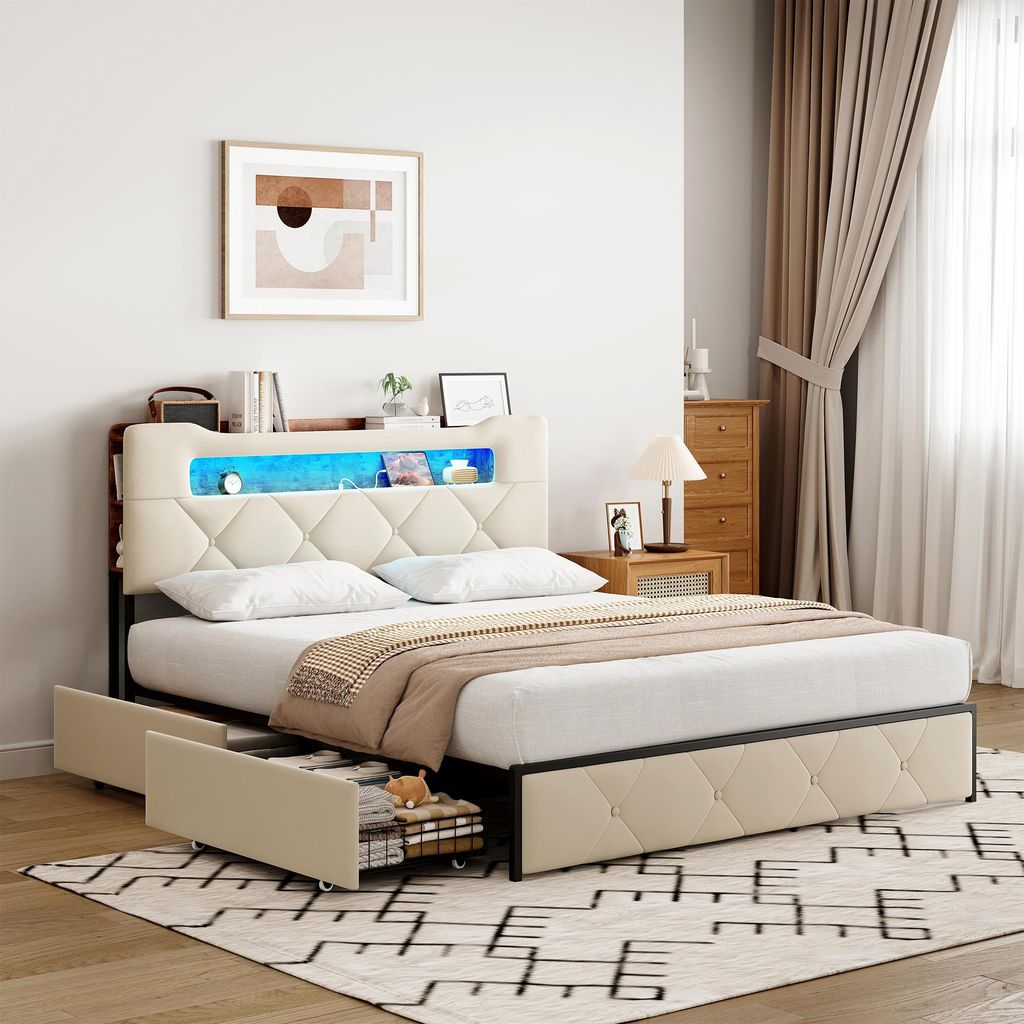 Fortuna Lai Polsterbett 140x200cm mit LED und USB, Produktbild 
