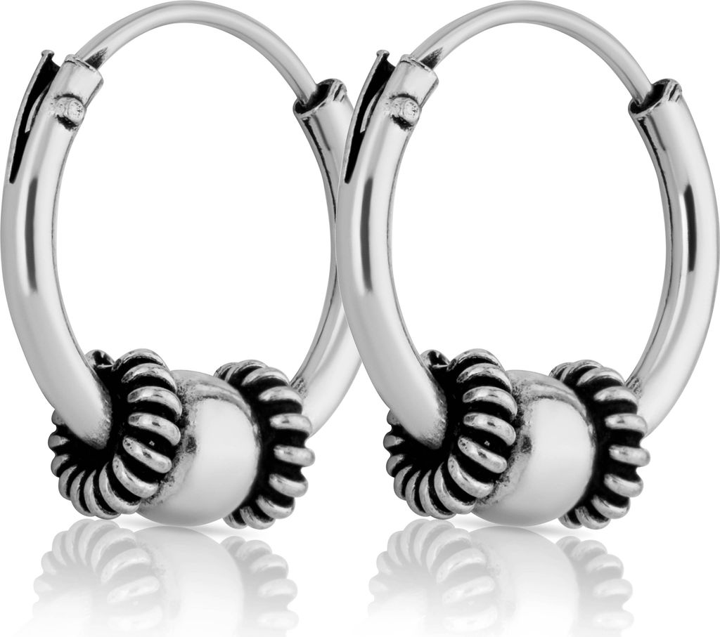 Paar Bali Creolen 12mm aus 925 Sterling Silber Mittelalter Gothic Ohrringe 2637