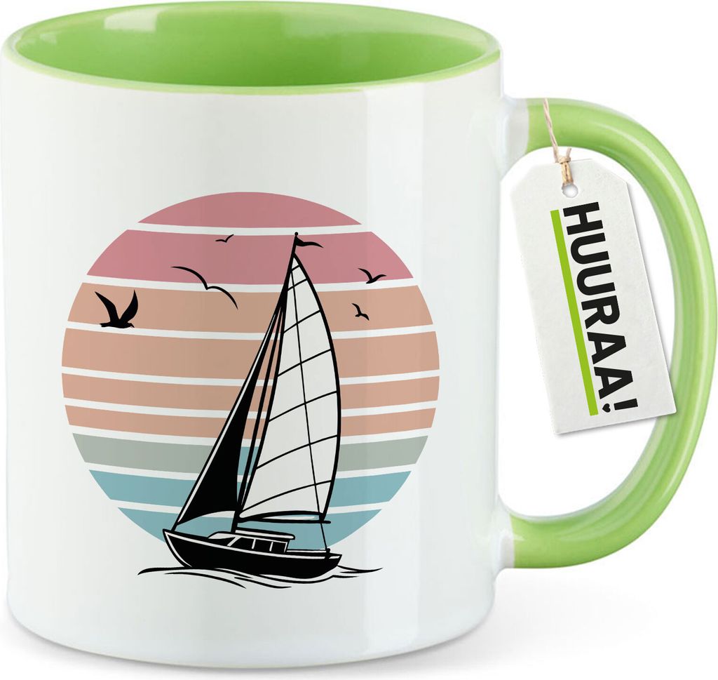 Huuraa Kaffeetasse Segelboot segeln 330ml Grün Keramik Kaffeebecher Geschenkidee