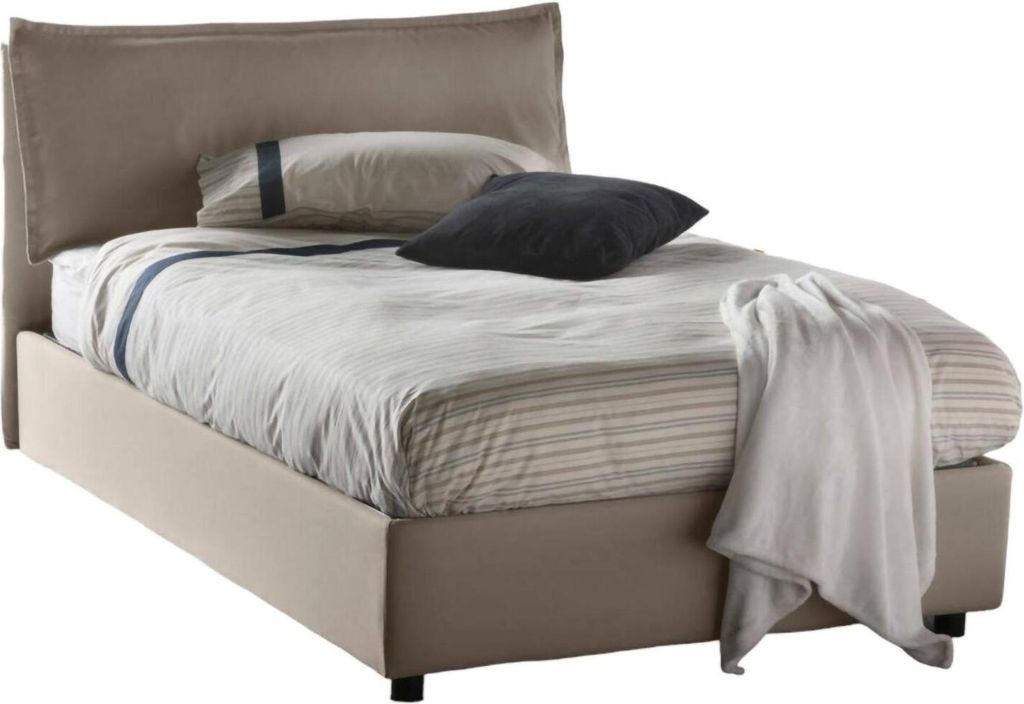 Quadratisches und halbes Bett Agata, Containerbett mit Stoffbespannung, 100% Italy, Frontöffnung, inklusive Matratze 120x200 cm, Turteltaube