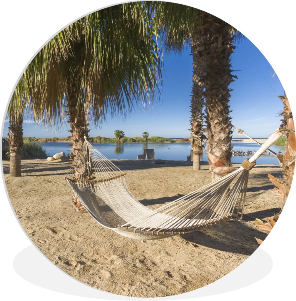 MuchoWow Rundes Wandbild - Runde Bilder Hängematte - Sand - Palme Ø 60 cm Kreis Wanddekoration Kunststoff - Wandkreis - Wandschmuck - Wand Krei...