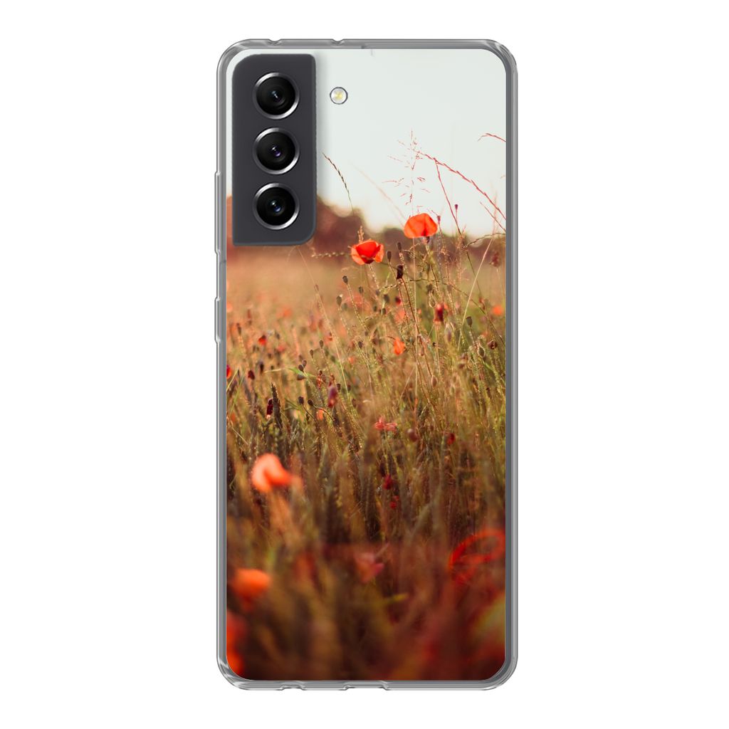 MuchoWow Handyhülle Schutzhülle Hülle für Samsung Galaxy S21 FE Sonnenuntergang - Blumen - Rot Silikon Softcase Handy Hülle - Mobiltelefonh...