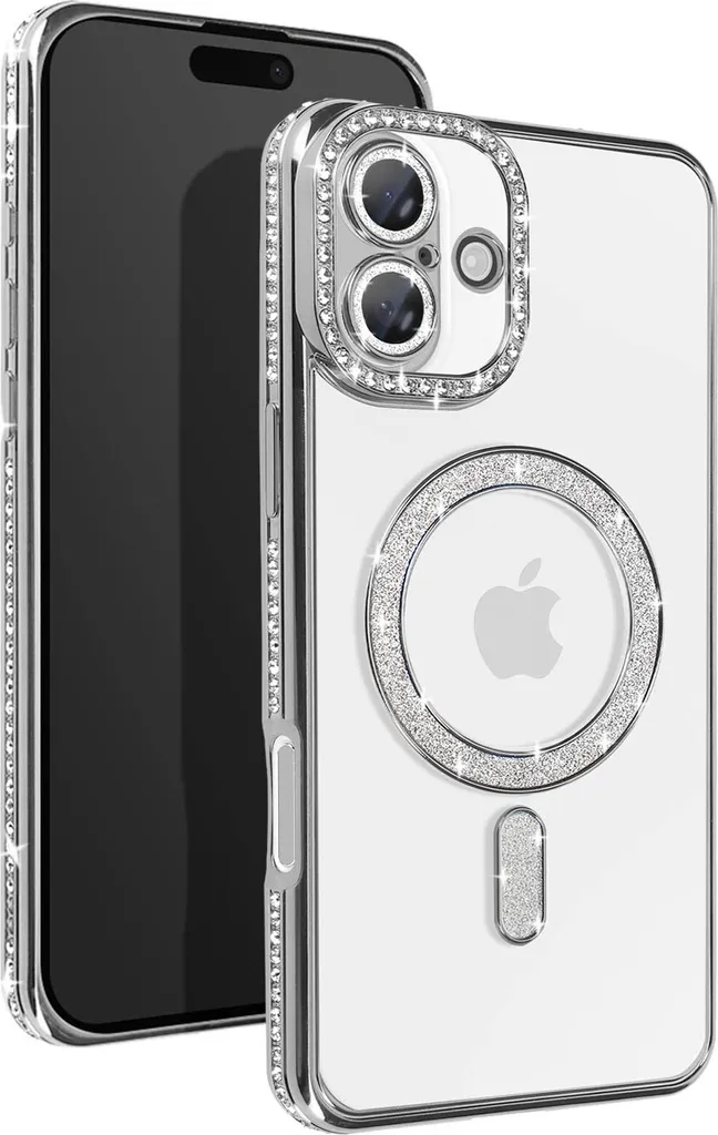Custodia Avizar iPhone 16 MagSafe con Strass Argento - Protezione Luxury
