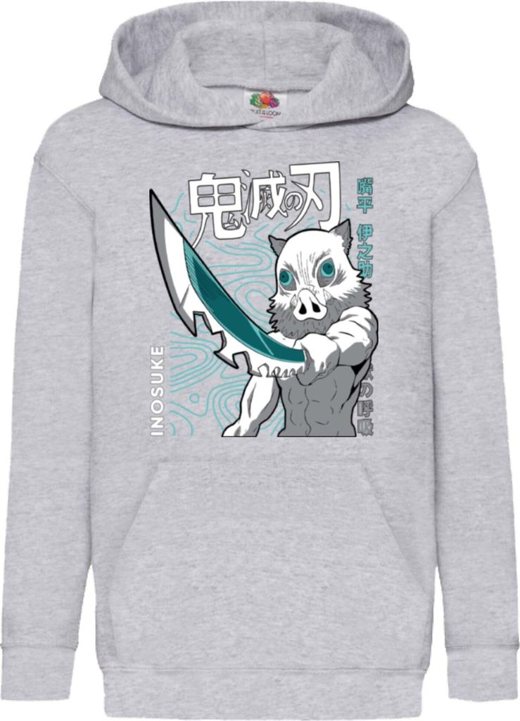 Kinder Kapuzenpullover Demon Anime Slayer Inosuke Hashibara 004, 9-11 Jahr - 140 / Grau