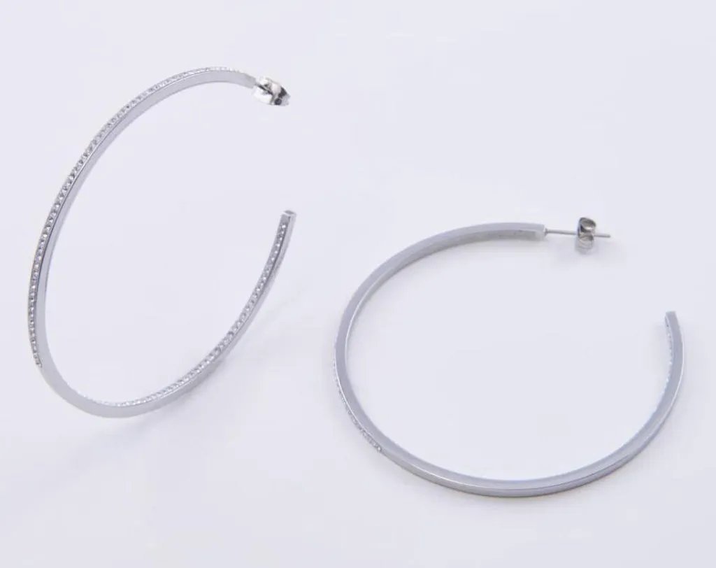 Victoria Orecchini Cerchio Argento 925 con Pietra Bianca | Elegance