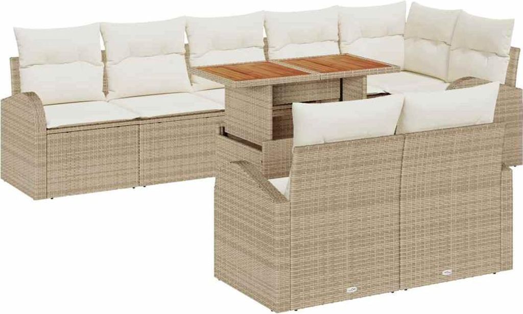 Garten-Sofa-Set mit Speicher 9 pcs Beige Poly Rattan