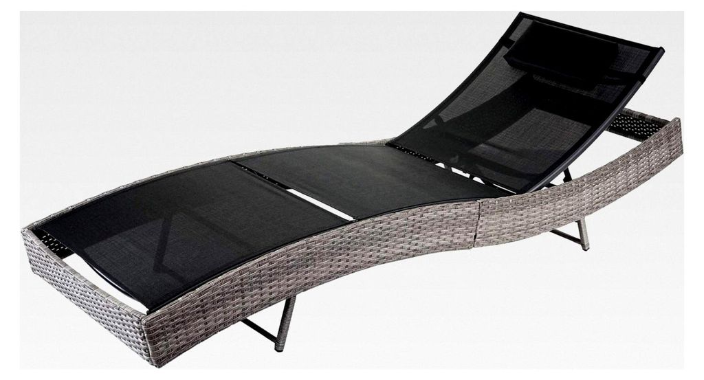 Sonnenliege Savannah, Relaxliege für den Garten, Poly-Rattan - grau, Bezug schwarz