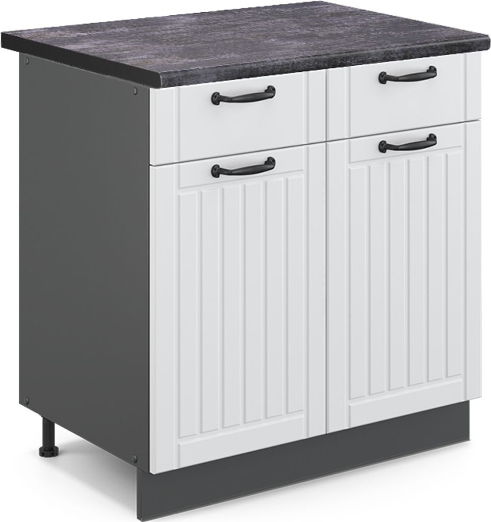 Küchenunterschrank Vicco Fame-Line Weiß Landhaus 80 cm , AP Anthrazit, Model 45953