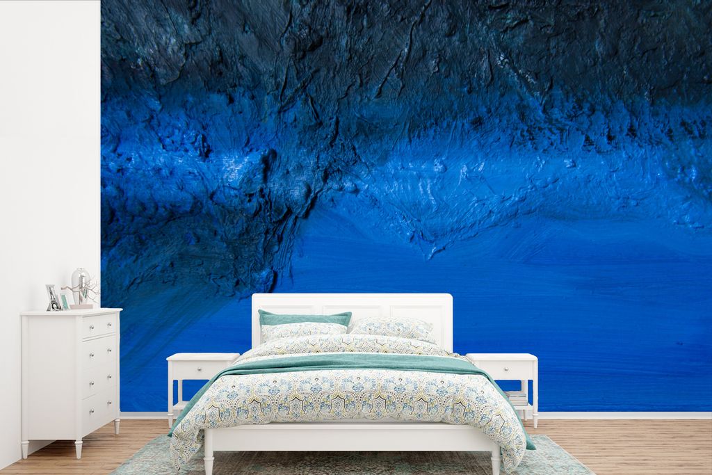 MuchoWow Fototapete für Wohnzimmer oder Schlafzimmer Wandtapete Vinyl Motivtapete Ein Ölgemälde mit blauem Schimmer - 390x260 cm - Papiertapete