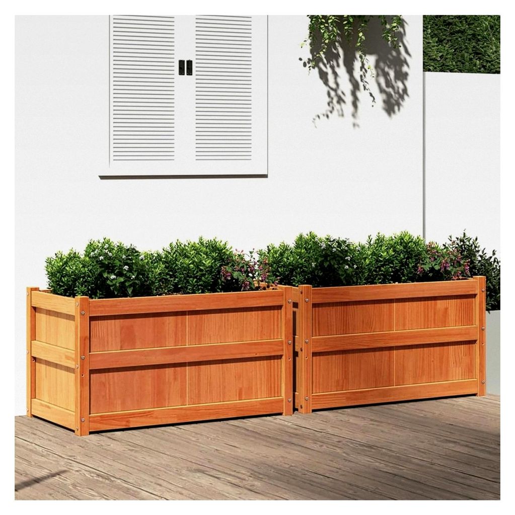 Pflanzkübel 2 Stück Wachsbraun Massivholz Kiefer, Hochbeet Pflanzbeet Blumenkasten für Balkon Garten Terrasse
