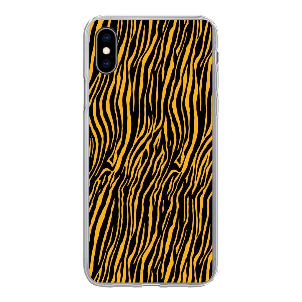 MuchoWow Handyhülle Schutzhülle Hülle für iPhone Xs Tigerdruck - Schwarz - Orange Silikon Softcase Handy Hülle - Handytasche