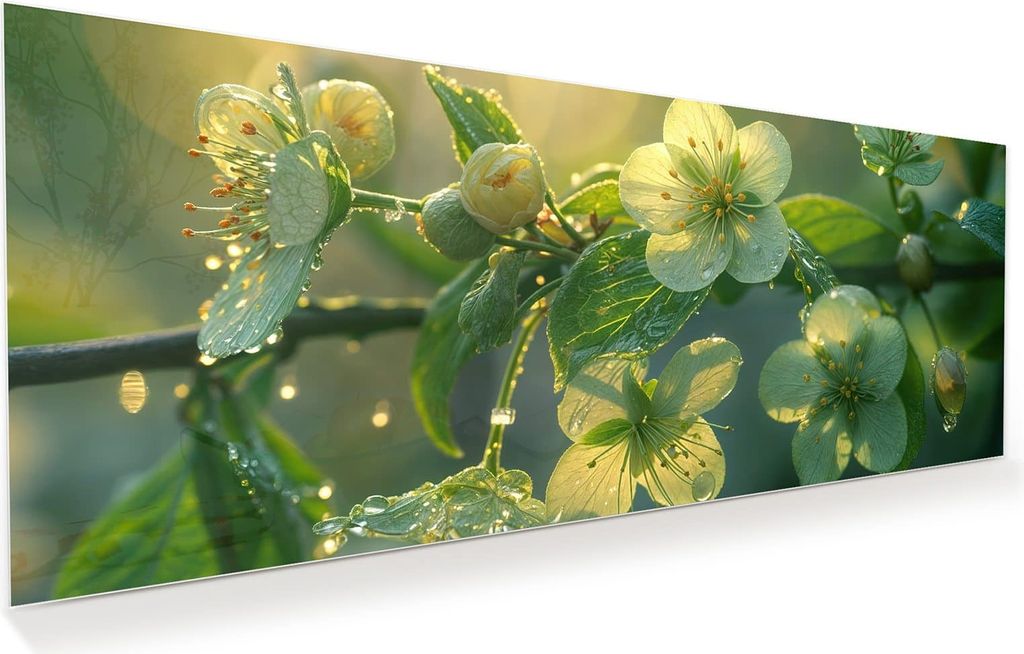 Glasbild 100x40cm in XXL für Wohnzimmer, Schlafzimmer Motiv Blühende Knospen