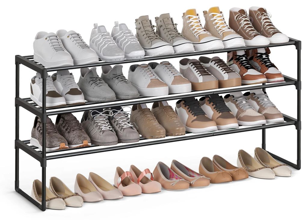 Schuhregal - Schuhständer 3 Ebenen - Metall - Für 15–18 Paar - Stapelbar - Freistehend - Schwarz