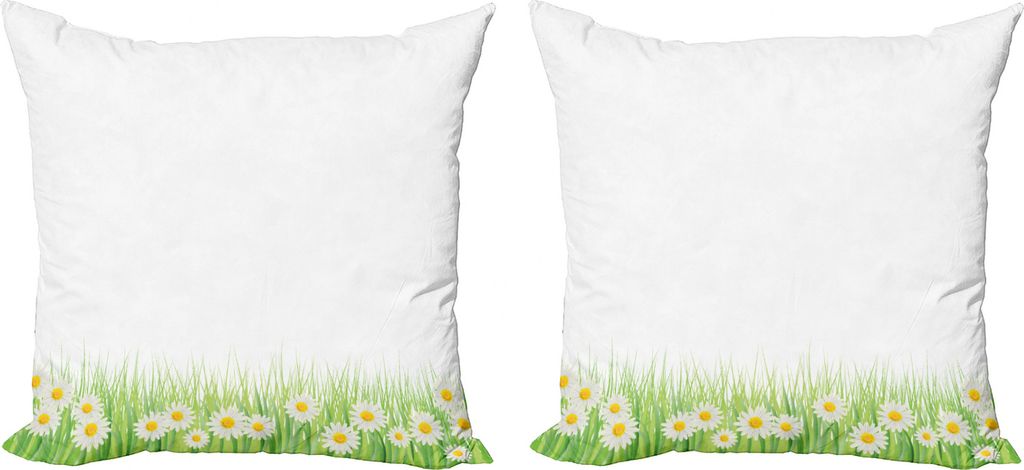 ABAKUHAUS Blume Kissenbezug Set (2Stück), Gänseblümchen im Gras, doppelseitiges Digitaldruckdekor mit Reißverschluss, 50 cm, Grün Weiß Gelb