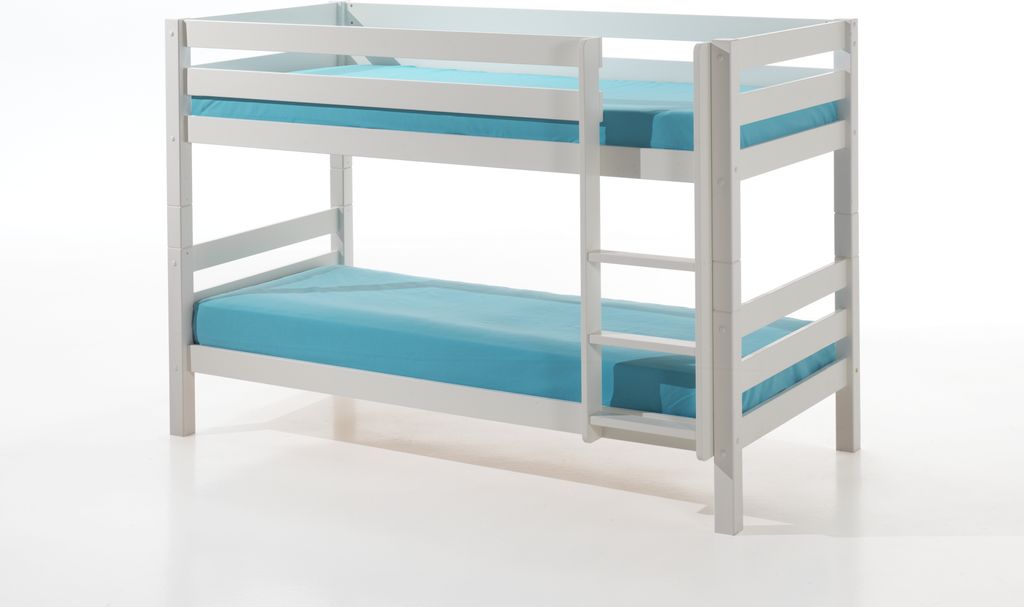 Vipack Etagen-Hochbett Pino - Kiefer massiv weiß lackiert, Maße: 210 cm x 140 cm x 105 cm; PISBZG14