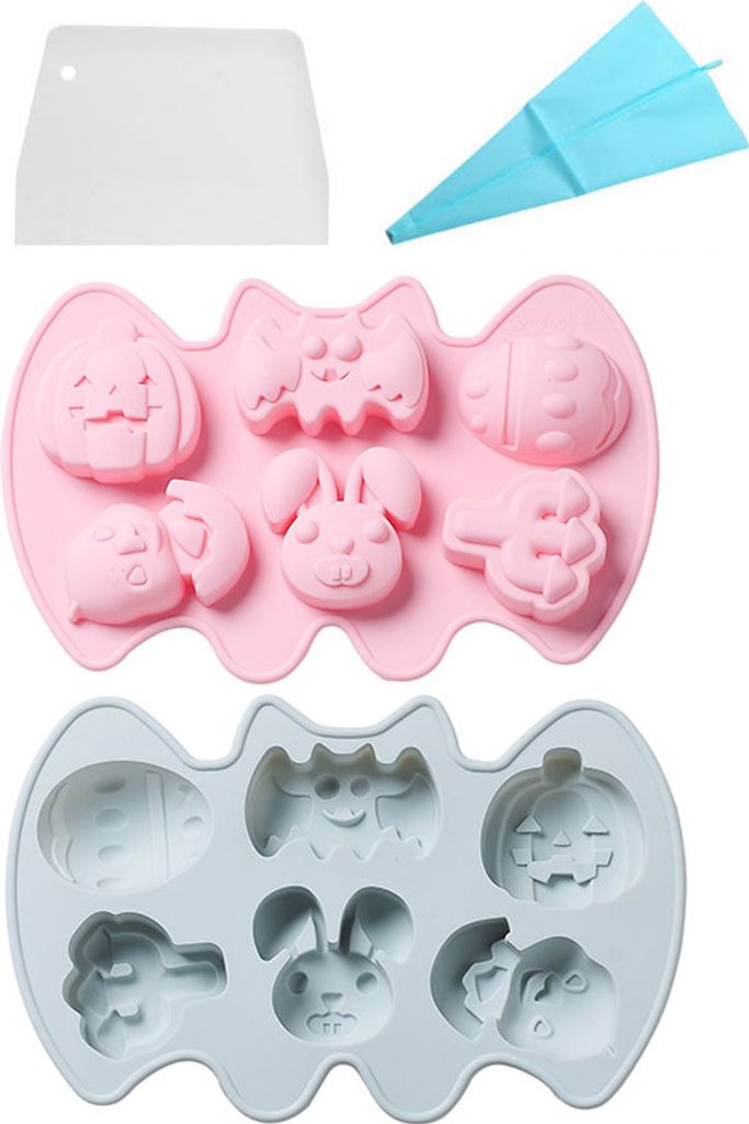 2 Stück Silikonform Halloween Ostern Kuchenform, Fledermaus Kaninchen Kürbis Osterei Formen Für Schokolade Eis Gelee Harz Kuchen Topper Dekor Gu...