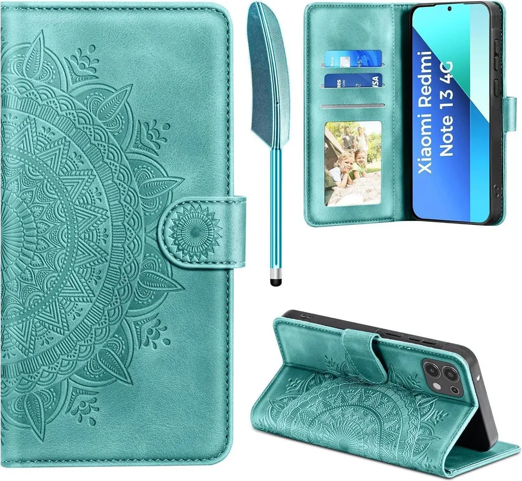 Housse cuir vert Xiaomi Redmi Note 13 4G - Coque portefeuille étui