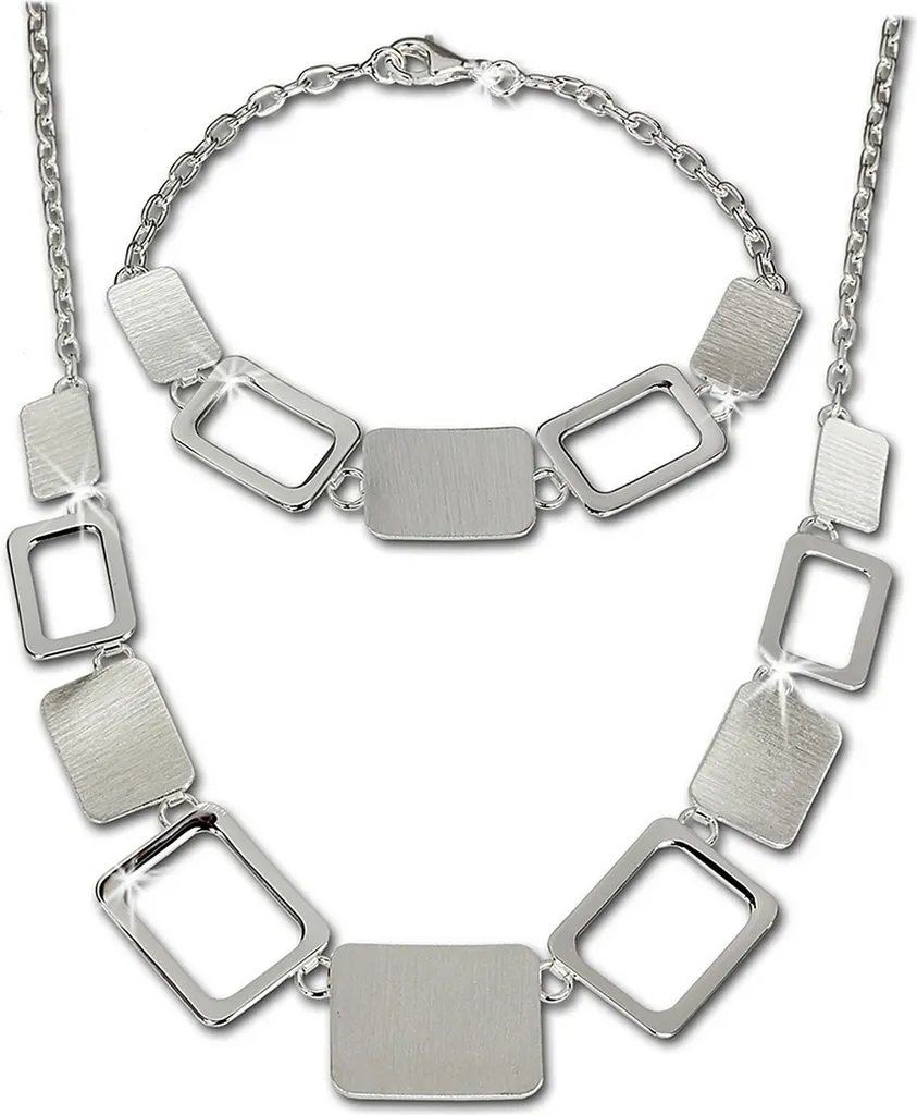 Ensemble Bijoux Argent Mat Anti-Ternissement Collier Bracelet Carré