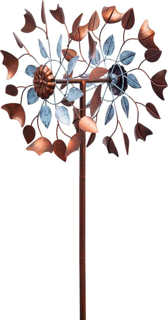 Sculpture de jardin cinétique Moulin à vent Copper Leaf Duett