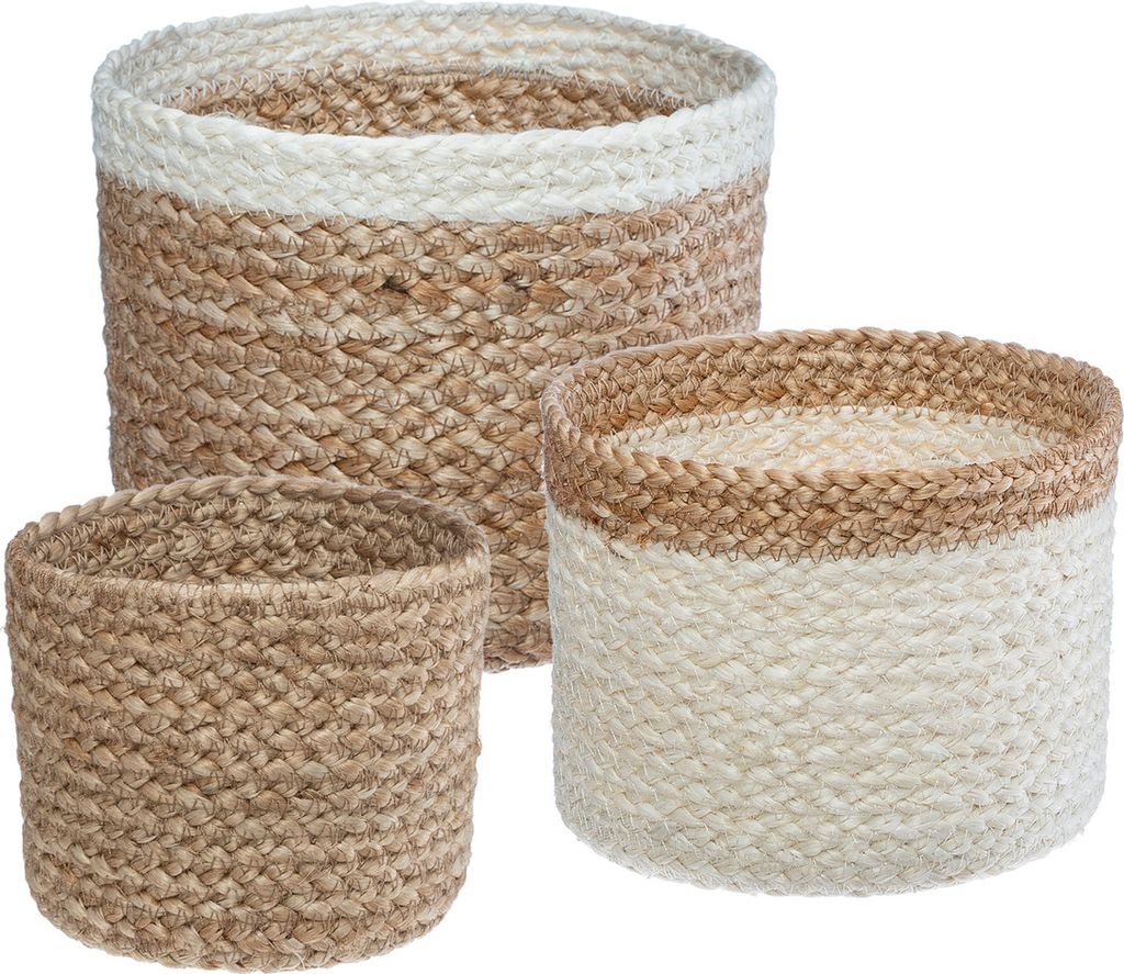 Runde Jutekörbe SEAGRASS Set 3 Stk., weiß Produktbild 