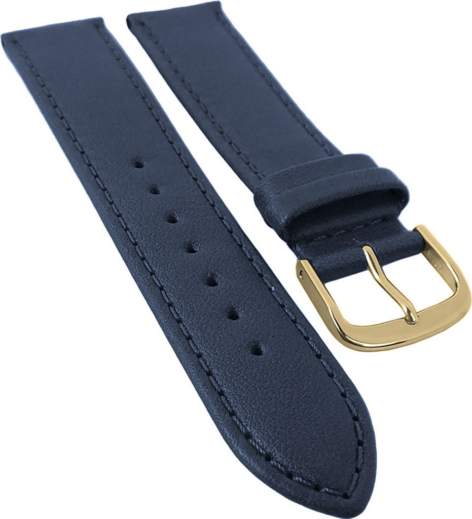 Taurus Uhrenarmband | Kalbsleder blau mit Naht, kurze Länge 30155, Stegbreite:18mm, Schließe:Gelbgolden
