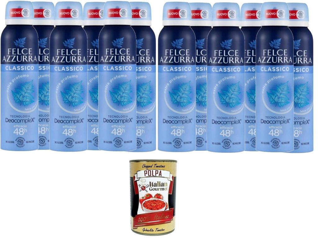 Felce Azzurra - Deodorant Spray Classico Formel IdraTalk, Wirksamkeit 48 Stunden, Keine Flecken - 12x 150ml + Italian Gourmet polpa 400g