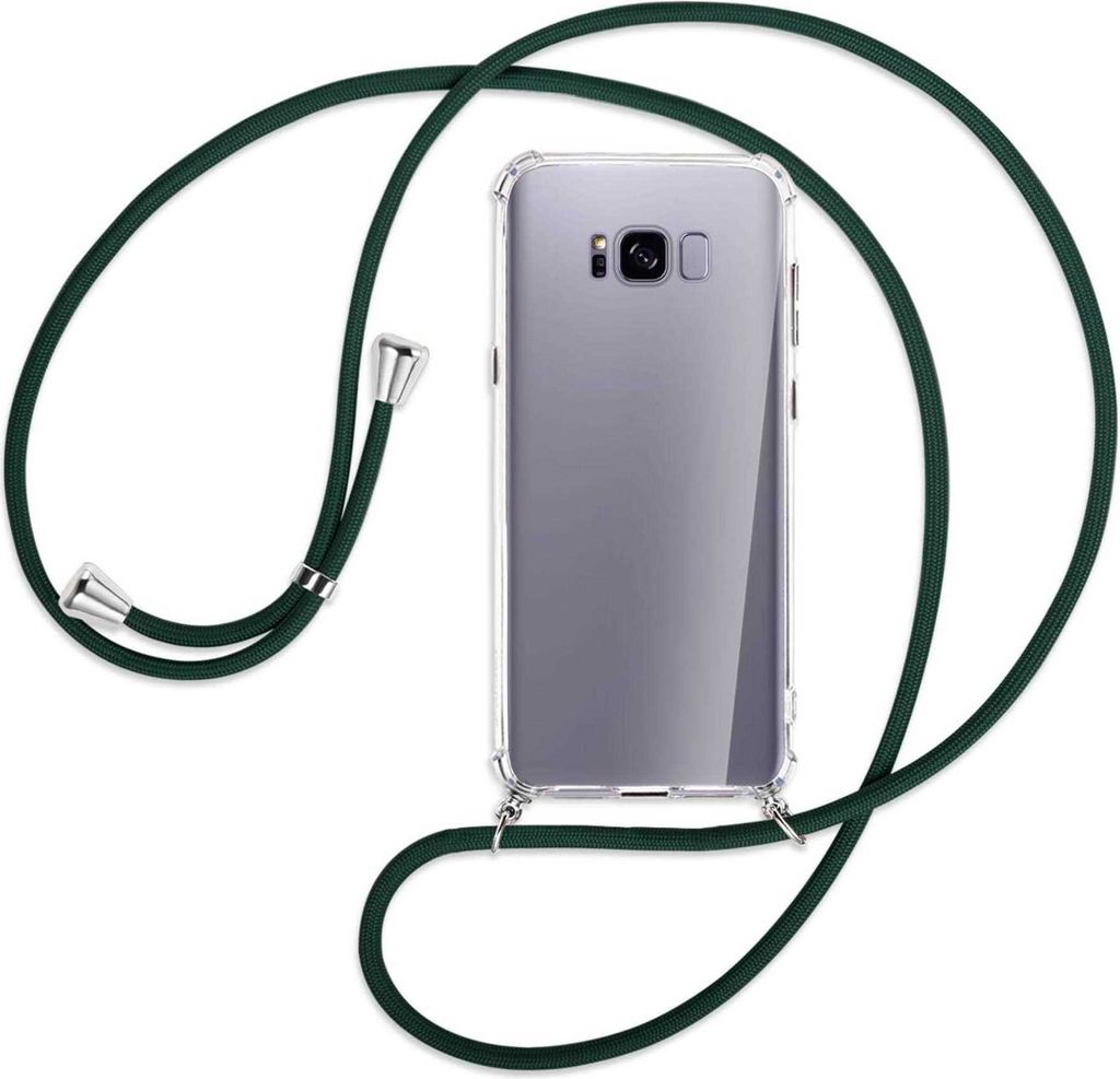 Handykette Backcover-Schutzhülle mit Band (Metall silberfarben) für Samsung Galaxy S8 Plus - dunkelgrün