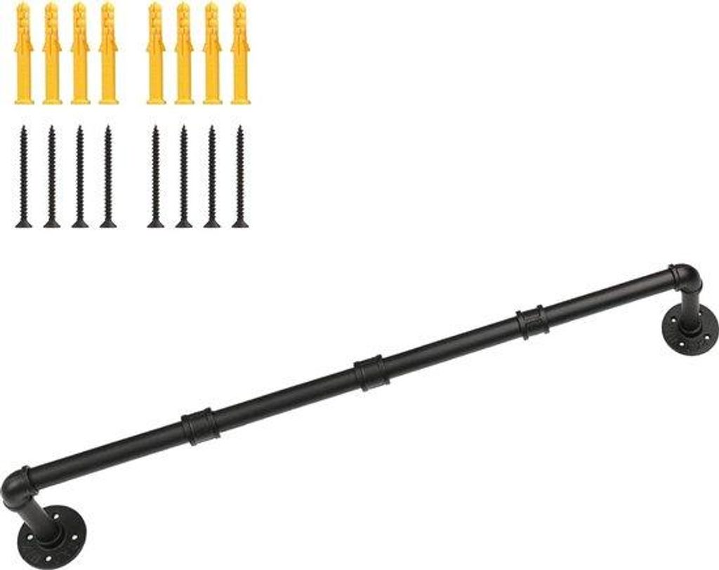 Industriel Wandhalter mit Metallstange - 94 cm - Schwarz - Opbergsystem - Winkelhalter.
