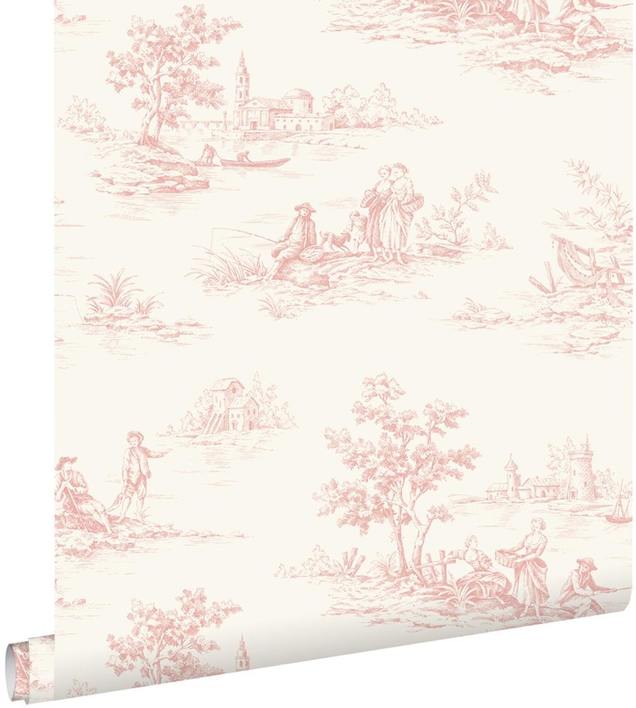 ESTAhome Tapete Toile de Jouy Hellrosa 50 x 900 cm