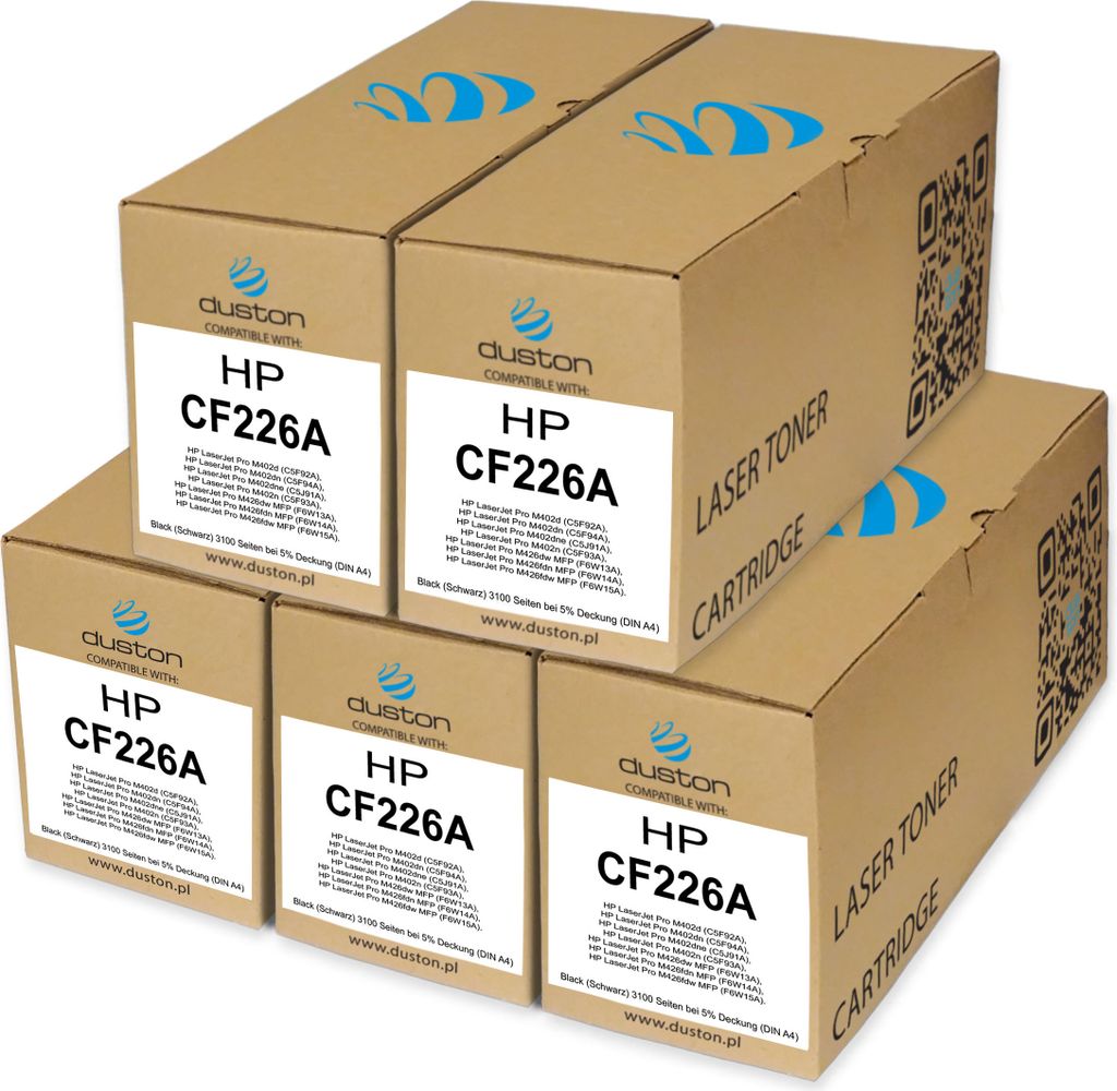 5x CF226A, 26A Toner Druckertoner Patrone Schwarz kompatibel mit HP LaserJet Pro M402 M426 MFP
