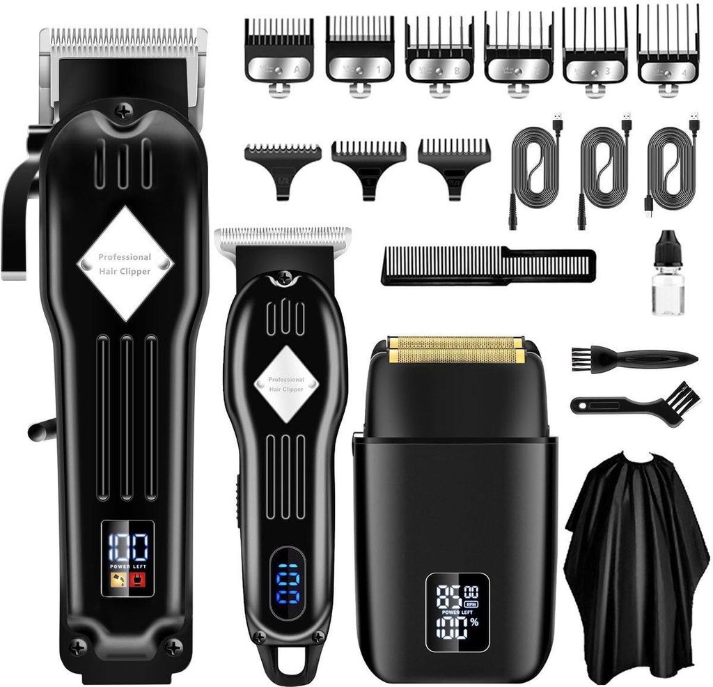Herren Haarschneider & Barttrimmer – Profi kabellose Haarschneidemaschine Set Schwarz