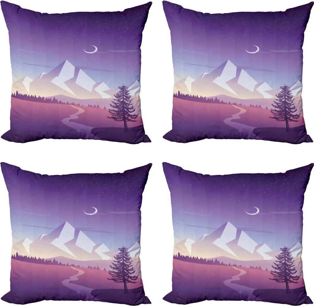ABAKUHAUS Northwoods Kissenbezug Set (4 Stück), Berglandschaft, Moderner Doppelseitiger Digitaldruck, 60 cm x 60 cm, Violet Rosa Blassgrau