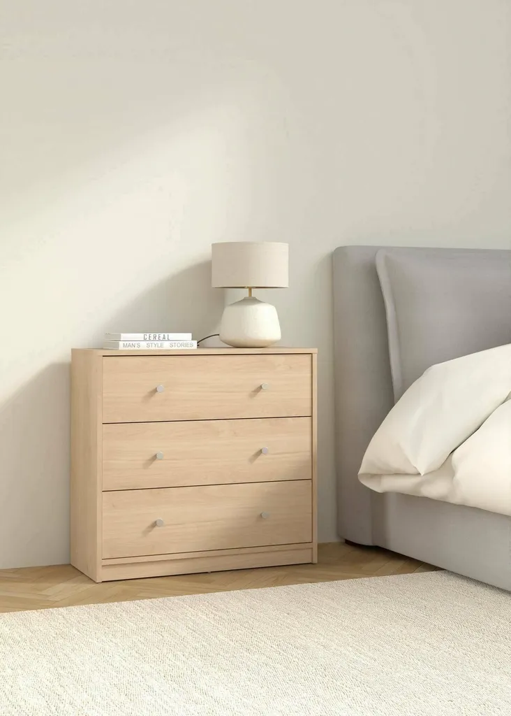 Commode Gain de Place 3 Tiroirs pour Chambre et Entrée - Chêne Marron - 2