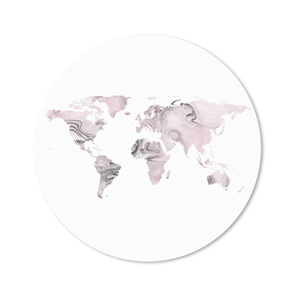 MuchoWow Mauspad Mousepad Weltkarte - Rosa - Grau 50x50 cm - Mousepads - Maus Mat - Pad - Mausunterlage - Vinyl