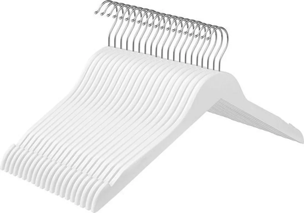 SONGMICS Appendiabiti in legno massiccio, 20 pezzi, appendiabiti in legno con tacche, ganci ruotabili a 360°, antiscivolo, per cappotti, abiti, giacche, camicie, bianco
