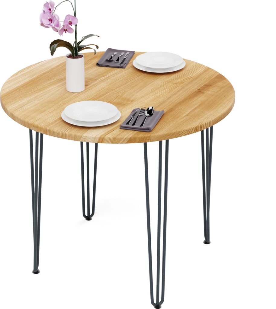 LAMO Manufaktur Esstisch rund 90 cm | Wohnzimmertisch Holz, Runder Tisch | Holztisch für Küche, Esszimmer| Stärke: 28mm, Farbe: Rustikal, Beine:...