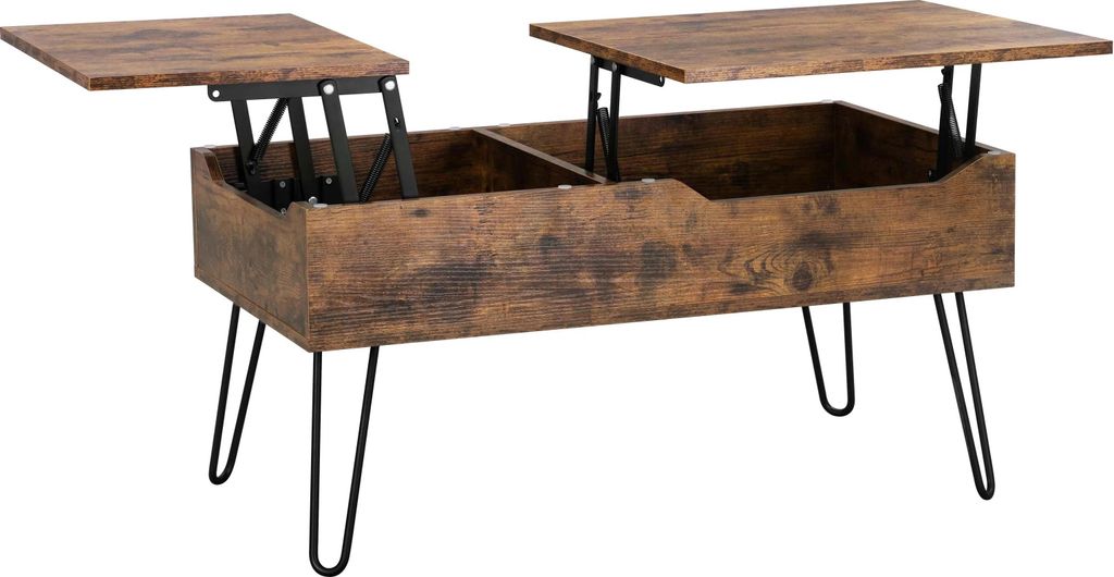 Wohnzimmertisch - Ausziehbarer Couchtisch - Doppelte Lift-Tischplatte, Höhenverstellbar, Versteckter Stauraum, Kiefernholz, 115 x 60 x 75 cm - Vin...