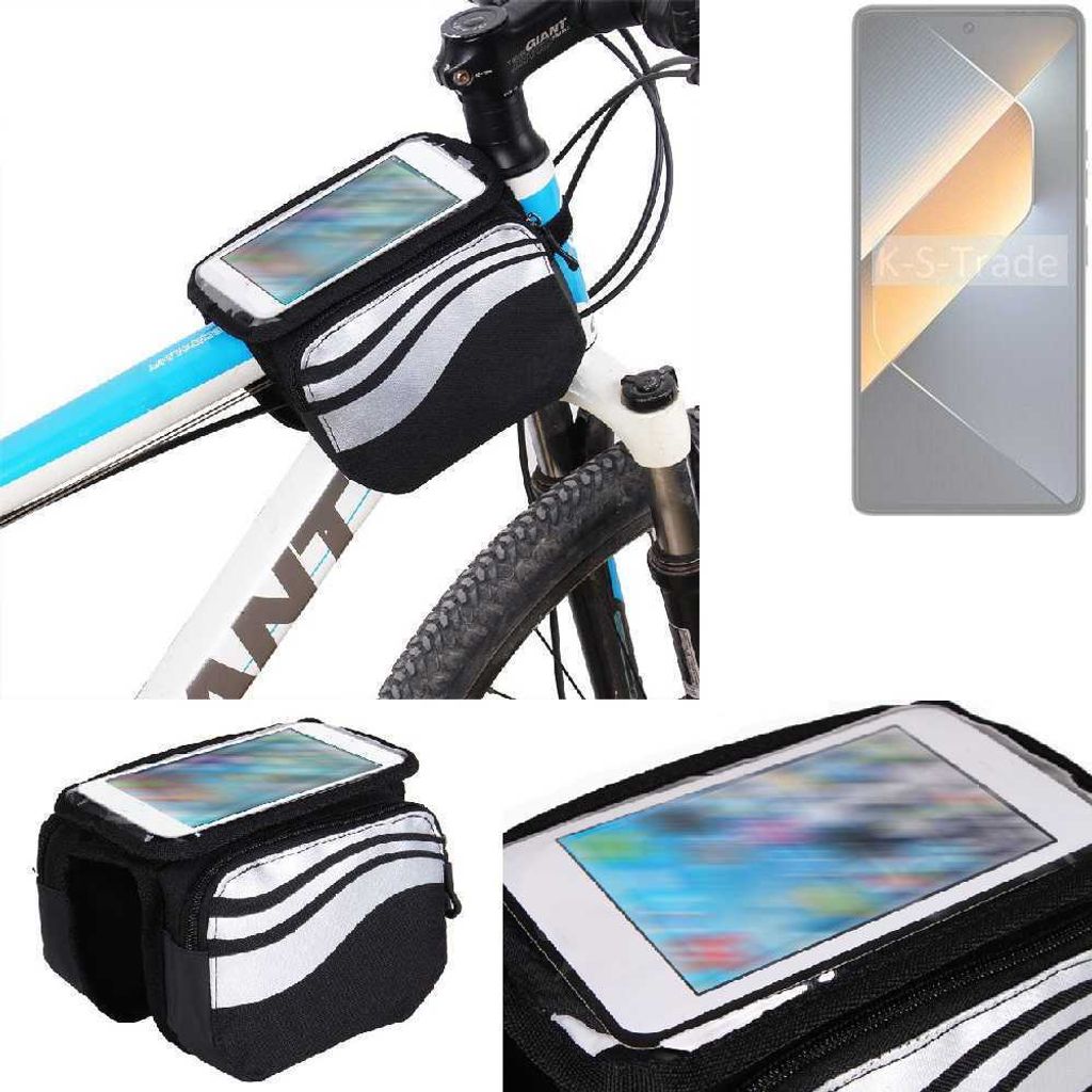 K-S-Trade Rahmentasche Fahrrad-Halterung kompatibel mit Tecno Pova 6 Rahmenhalterung Fahrrad Handyhalterung Fahrradtasche Handy Smartphone Halterung